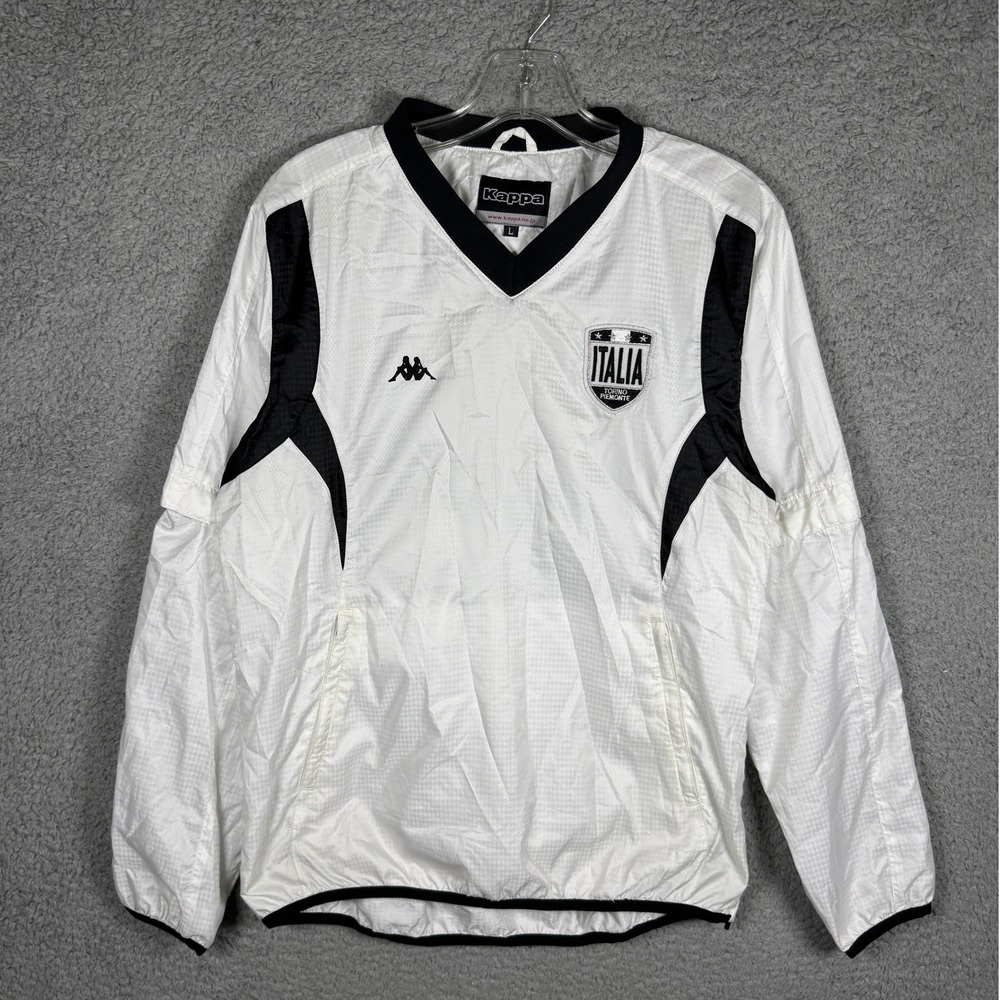 Kappa Italia Torino Piemonte Windbreaker White Black V-Neck Pullover Men L Japan